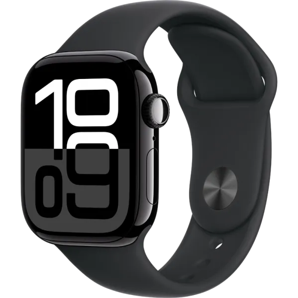 Apple Watch Series 10 46mm Aluminum Jet Black Case Black Sport Band S/M