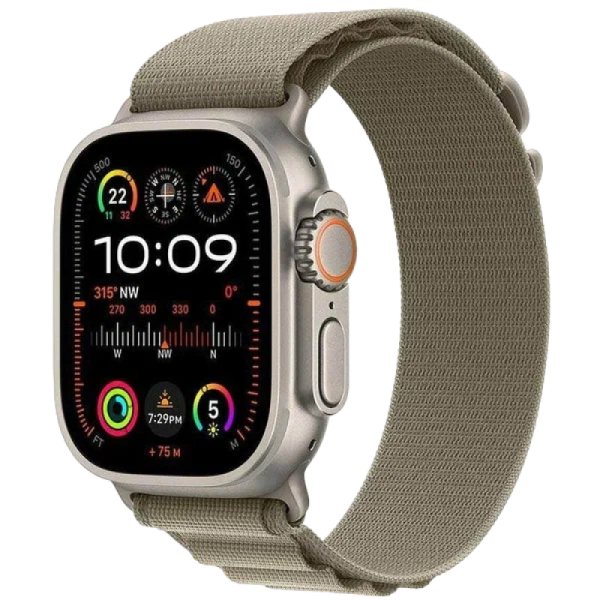 Apple Watch Series Ultra 2 49mm Natural Titanium Case with Olive Alpine Loop M